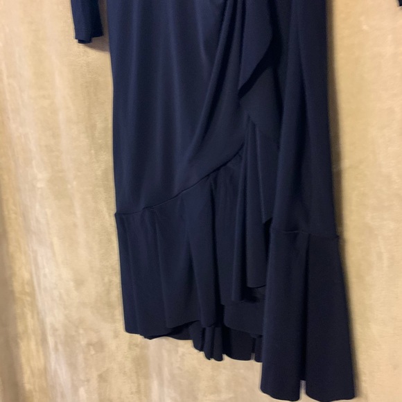 MARINA Navy Blue Ruffle Wrap Dress Wedding Prom S - Picture 3 of 10
